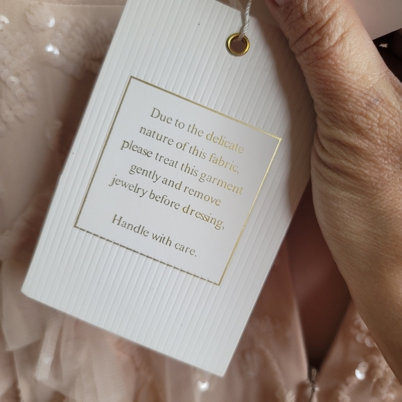 Sequined Scallop Ruffle Tiered V Neck Gown, Blush, Size‎ 16 - Picture 13 of 16